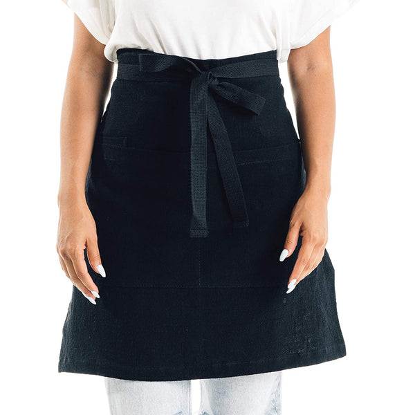 Linen Bistro Cafe Apron - Durable Unisex Uniform- Server or Chef (Black)