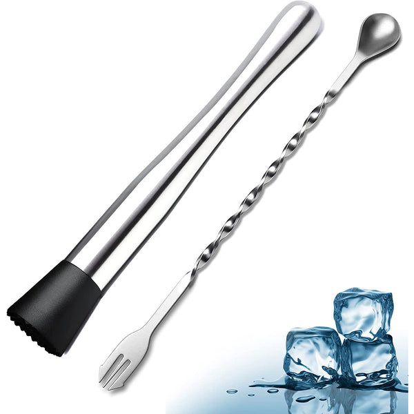 10 Inch Stainless Steel Cocktail Muddler and Mixing Spoon