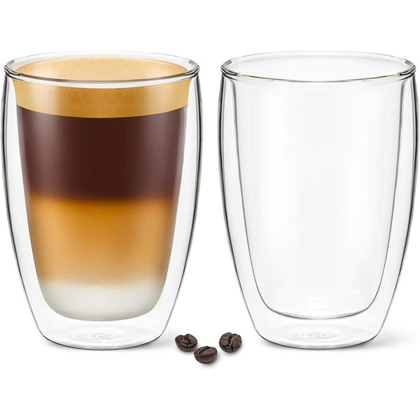 Coffee Mugs - 12oz Latte Clear Glass Set of 2 Cups - Double Wall Insulated Borosilicate Glassware Cup
