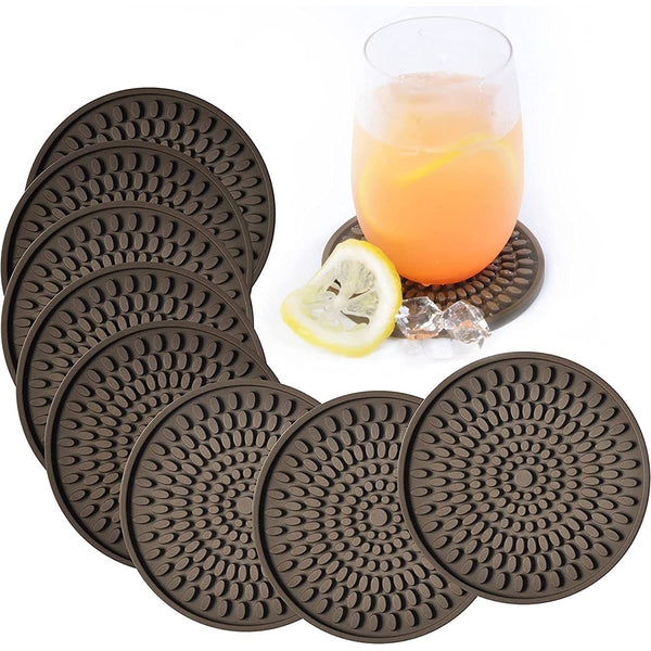 Coasters for Drinks Absorbent, Rubber Brown Coasters Set of 8