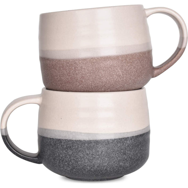Ceramic Large Latte Coffee Mug Set of 2 for Latte, 18 Oz, (Pink&Grey, 2)