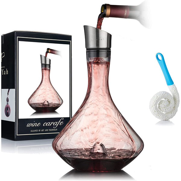 Wine Decanter Set, Red Wine Carafe with Built-in-Aerator, Wine Aerator