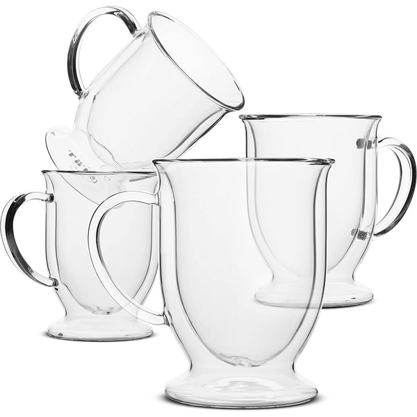 Coffee Mug - Coffee Glass - Set of 4 (12oz, 350ml) - Double Wall Glass Coffee Cups - Latte Cups, Irish