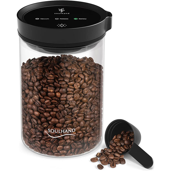 Coffee Canister - Airtight Coffee Containers - Automatic Vacuum Glass Coffee Jar with Coffee Spoon - 17oz/500g