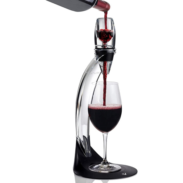 Deluxe Essential Red Wine Pourer and Decanter Tower Stand Set Easily and Conveniently Aerates by The Bottle or Glass and Enhances Flavors with Smoother Finish, Black