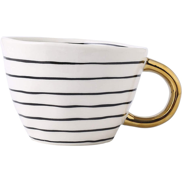 Novelty - Coffee Mug Tea Cup with Golden Handle - Black and White Coffee Cup for Latte