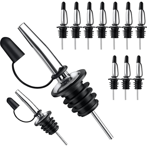 12 Pack Speed Pourers Spouts with Tapered, Liquor Pourers with Rubber Cap, Stainless Steel
