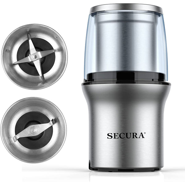 Electric Coffee Grinder and Spice Grinder with 2 Stainless Steel - Blades Removable Bowls