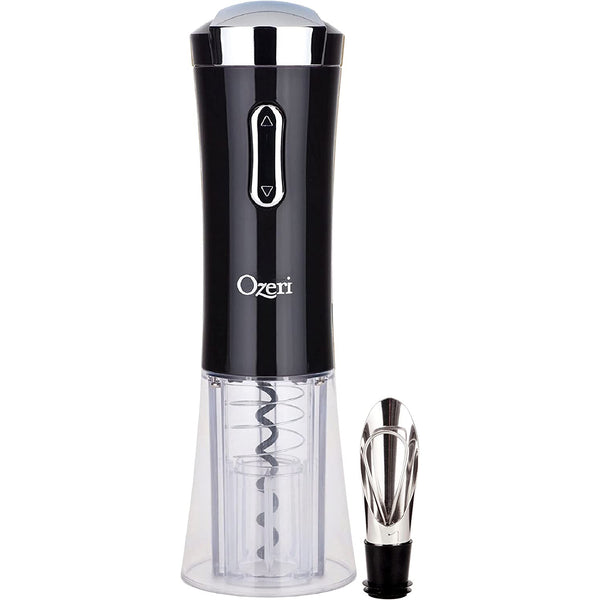 Electric Wine Opener in Black, with Foil Cutter, Wine Pourer and Stopper