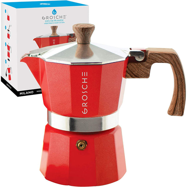 Stovetop Espresso Maker - Moka Pot - 3 espresso Cup - Red
