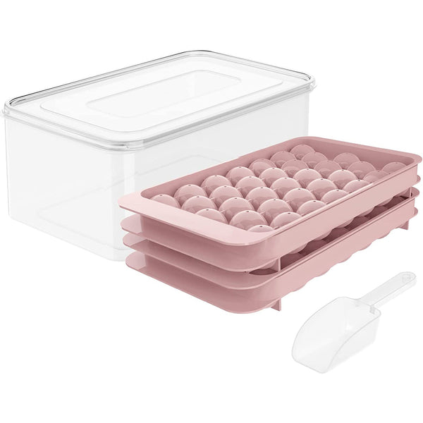 Round Ice Cube Tray with Lid Ice Ball - Maker Mold for Freezer with Container