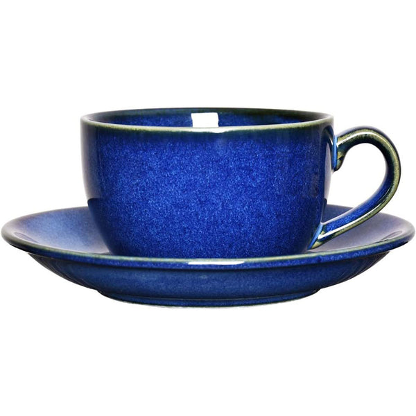 Coffee Cup Mug with Saucer for Cappuccino - 8.5 Oz, Reactive Glaze, 1 Pcs (Royal blue)