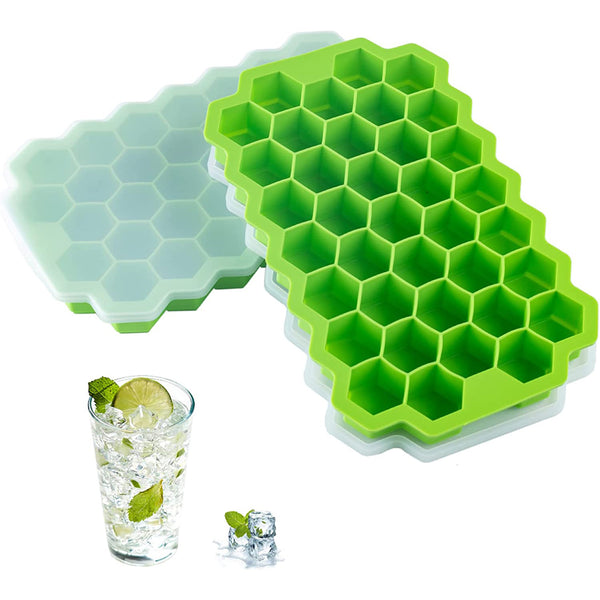 2 PCS Premium Ice Cube Trays - Silicone Ice Cube Molds with Sealing Lid - 74-Ice Trays