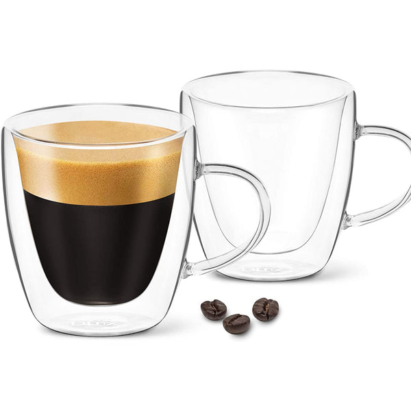 Espresso Coffee Cups 3oz - Double Wall - Clear Glass Set of 2 Glasses with Handles