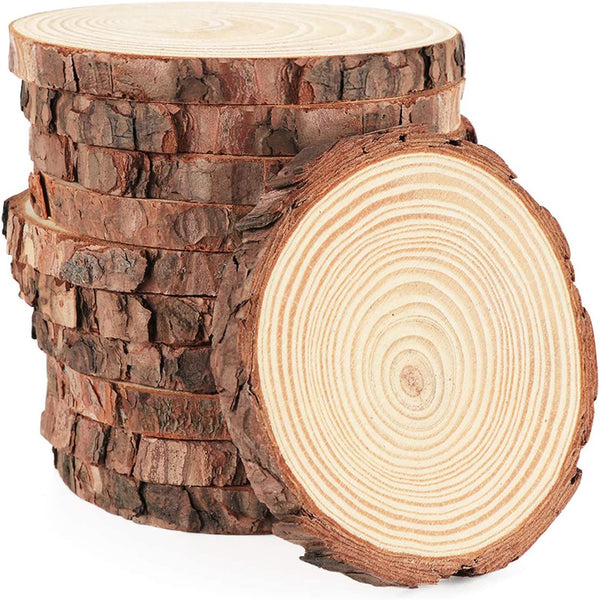 Wood Slices 16Pcs 3.5''-4'' Unfinished Wood Rounds Natural Thicken Slab with Bark for Coasters