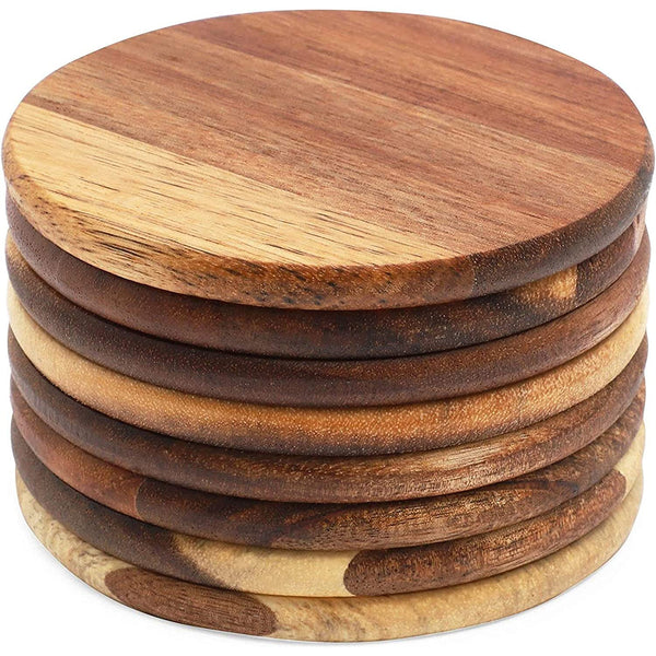 Acacia Wood Drink Coasters (Dark Brown, 8 Pack)