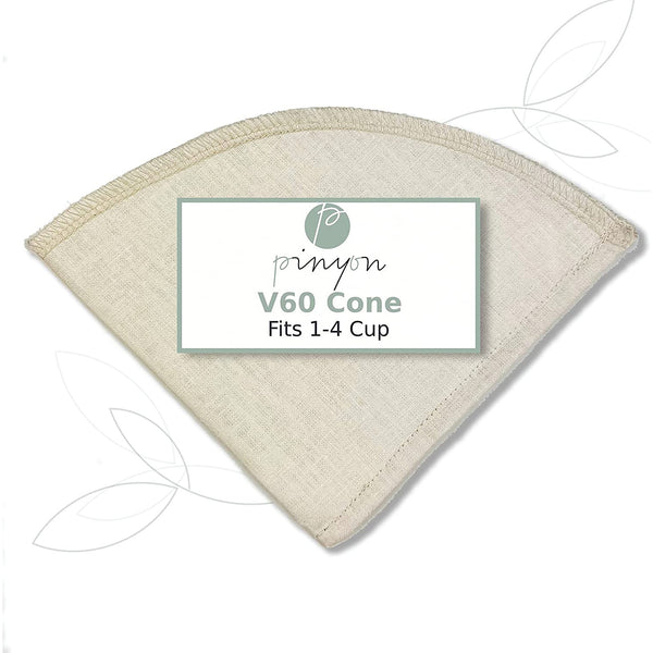 V60 Cone Pourover Reusable Cloth Coffee Filter - Made in Canada of Hemp and Organic Cotton - Zero Waste, Eco-Friendly, Natural Coffee Filter fits pour over carafes
