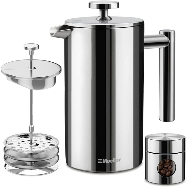 French Press Double Insulated 304 Stainless Steel Coffee Maker - 4 Level Filtration System