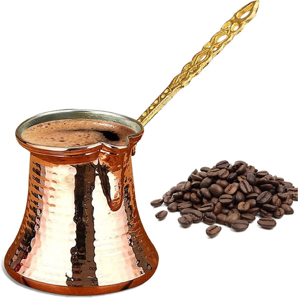 Copper Turkish Coffee Pot, Greek Arabic Coffee Maker, Handmade Ottoman Hammered Cezve with Brass Handle, (6.5 fl oz)
