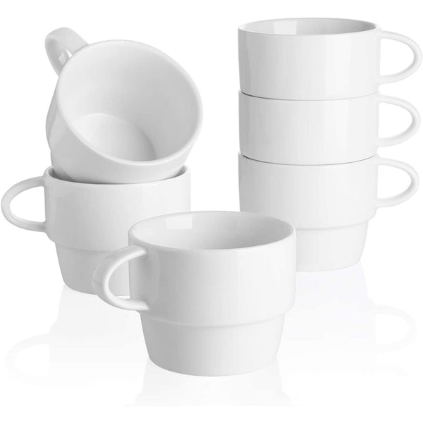 Porcelain Latte Cups - 10 Ounce for Specialty Coffee Drinks - Set of 6 - White