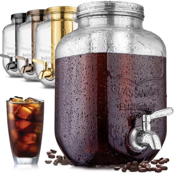 1 Gallon Cold Brew Coffee Maker with EXTRA-THICK Glass Carafe & Stainless Steel Mesh Filter