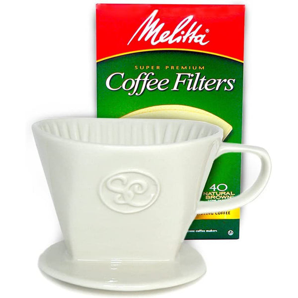 Pour Over Coffee Dripper - Single Cup Ceramic Coffee Maker with 40 Count Melitta Filters