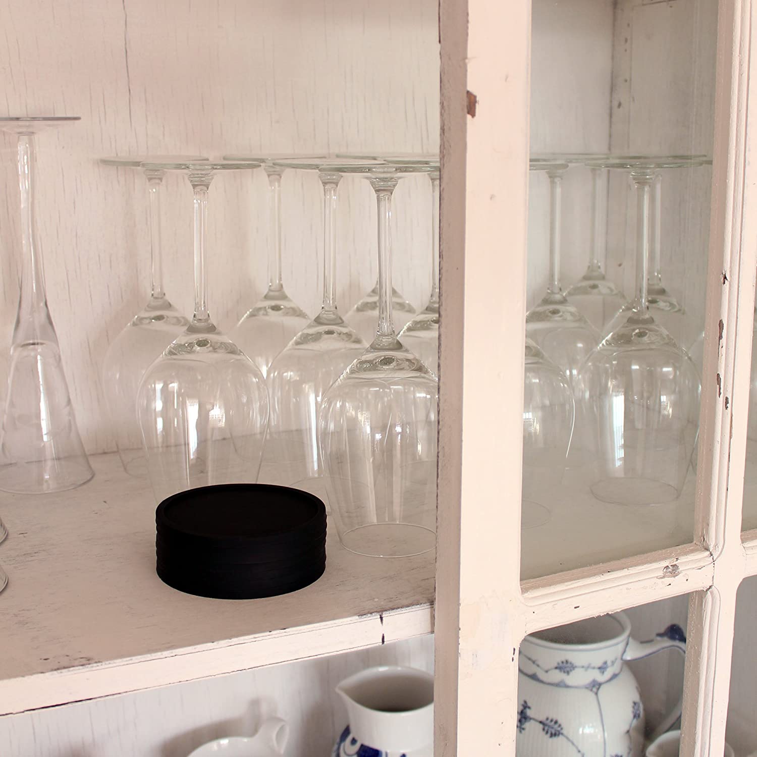 Silicone Coasters with Holder Set of 8 - Black - Thumbnail 5